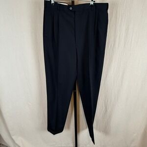 Pierre Cardin Mens‎ Black 100% Worsted Wool Pleated Cuffed Dress Pants 38 Long